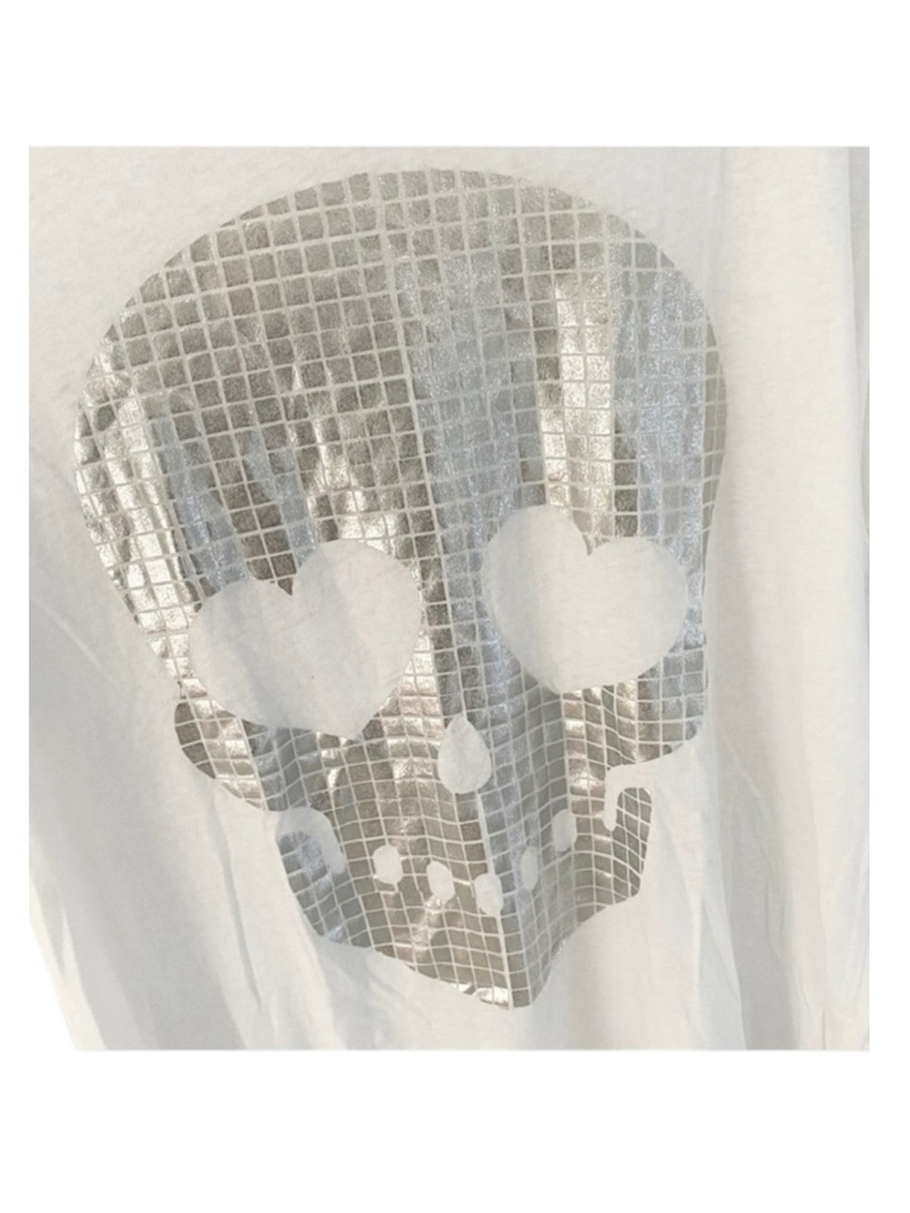 OG: new Wildfox Couture ☻ Manchester Mosaic Foil Skull Tee Shirt ☻︎ White Silver - Picture 8 of 16